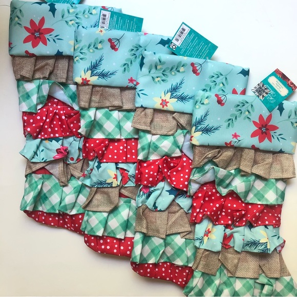 Pioneer Woman Retro Holiday Floral Ruffle Polyester Christmas Stocking - Picture 7 of 7